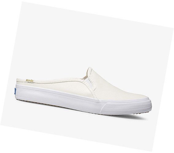 Zapatos Slip On Keds Double Decker Mule Cuero Mujer Blancas | JUF-125963