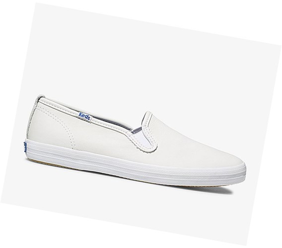 Zapatos Slip On Keds Official Site Champion Cuero Mujer Blancas | OLP-052639