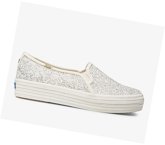 Zapatos Slip On Keds x kate spade new york Triple Decker Glitter Mujer Creme | CBM-940581