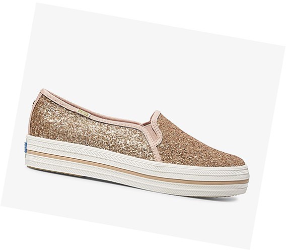 Zapatos Slip On Keds x kate spade new york Triple Decker Glitter Wedding Mujer Rosas Doradas | CFB-852649