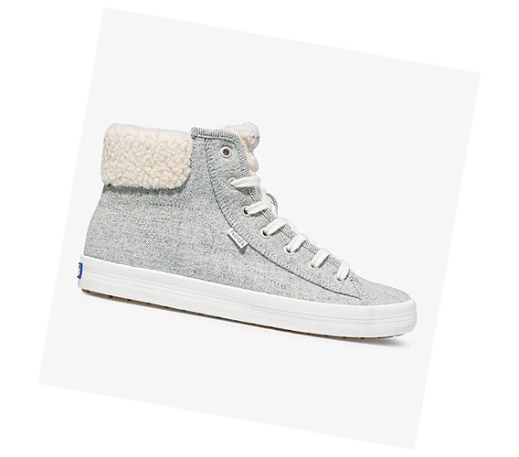 Zapatos con Cordones Keds Kickstart Hi TRX Brushed Denim Faux Shearling Mujer Gris | AMQ-604781