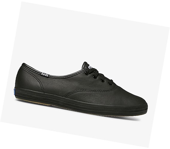 Zapatos con Cordones Keds Official Site Champion Cuero Mujer Negras | UFH-875213