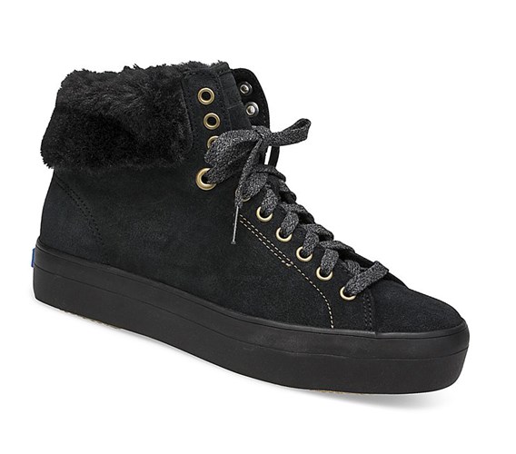 Zapatos con Cordones Keds Rise Hi Gamuza Faux Fur Mujer Negras | TDG-425601