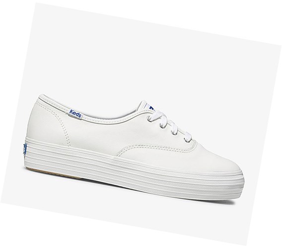 Zapatos con Cordones Keds Triple Cuero Mujer Blancas | OQD-143650