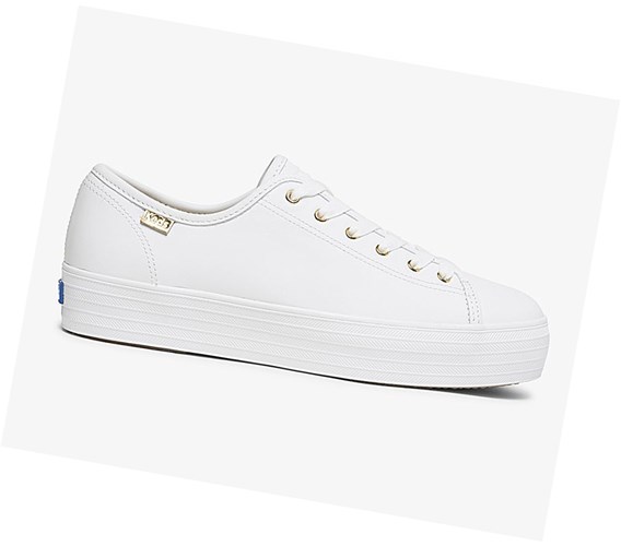 Zapatos con Cordones Keds Triple Kick Luxe Cuero Mujer Blancas | WHU-270195