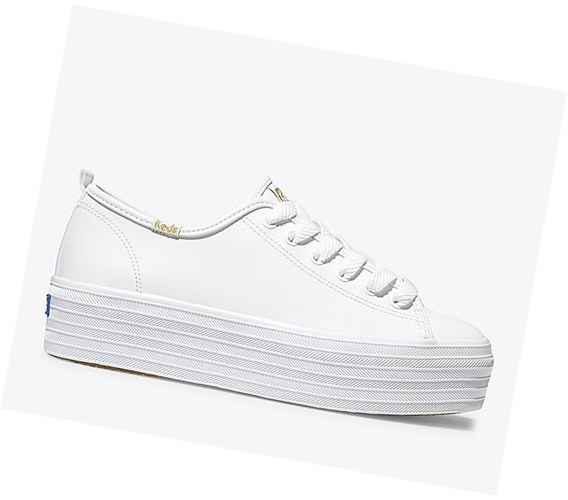 Zapatos con Cordones Keds Triple Up Cuero Mujer Blancas | HOB-392540