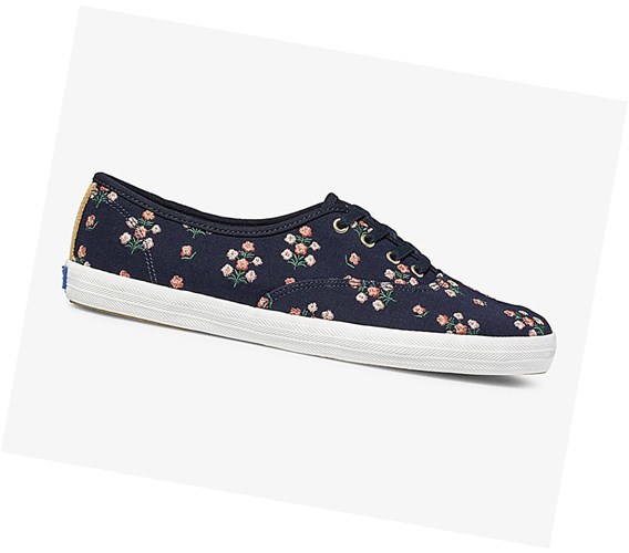 Zapatos con Cordones Keds x Rifle Paper Co Champion Posy Embroidered Mujer Azul Marino | SQM-130472