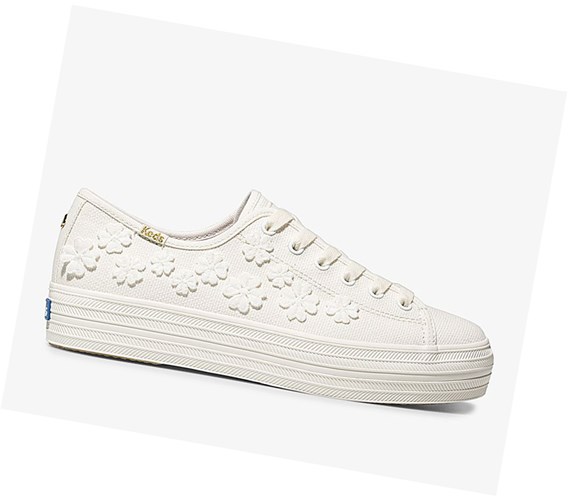 Zapatos con Cordones Keds x kate spade new york Triple Kick Woven Flowers Mujer Blancas | ITL-264938