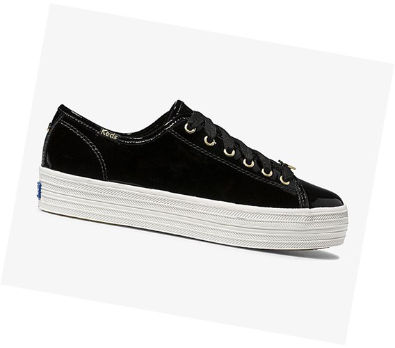 Zapatos con Cordones Keds x kate spade new york Triple Kick Charol Cuero Mujer Negras | KUT-502174