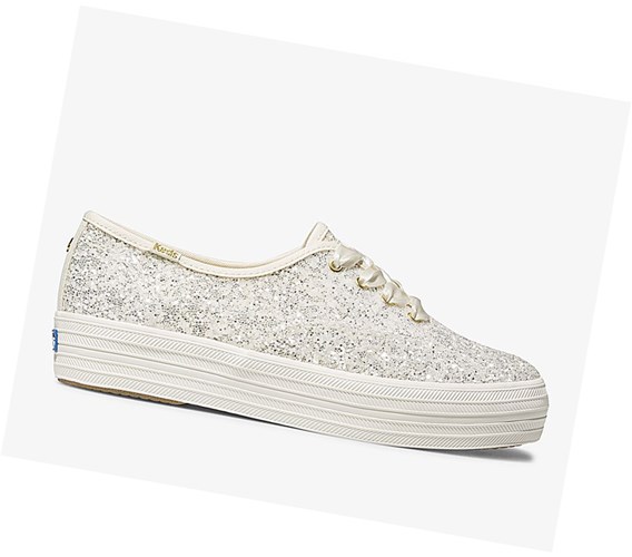 Zapatos con Cordones Keds x kate spade new york Triple Glitter Mujer Creme | WDI-634250