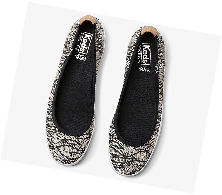 Zapatos Slip On Keds Bryn Snake Comodidad Mujer Creme Negras | KLW-371982