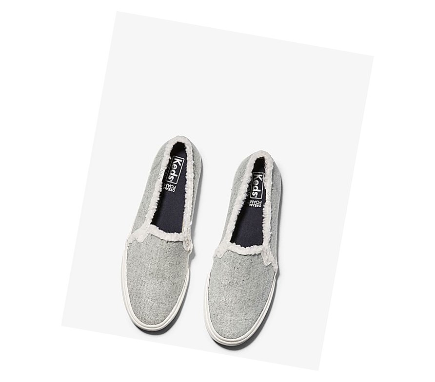 Zapatos Slip On Keds Double Decker Brushed Denim Faux Shearling Mujer Gris | LUZ-740539