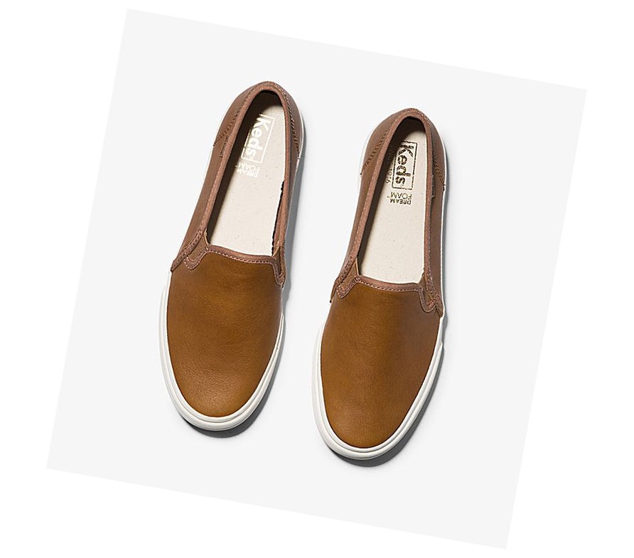 Zapatos Slip On Keds Double Decker Cuero Mujer Marrones | EYC-075698