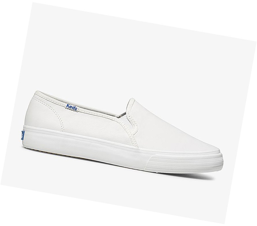 Zapatos Slip On Keds Double Decker Cuero Mujer Blancas | HCQ-763285