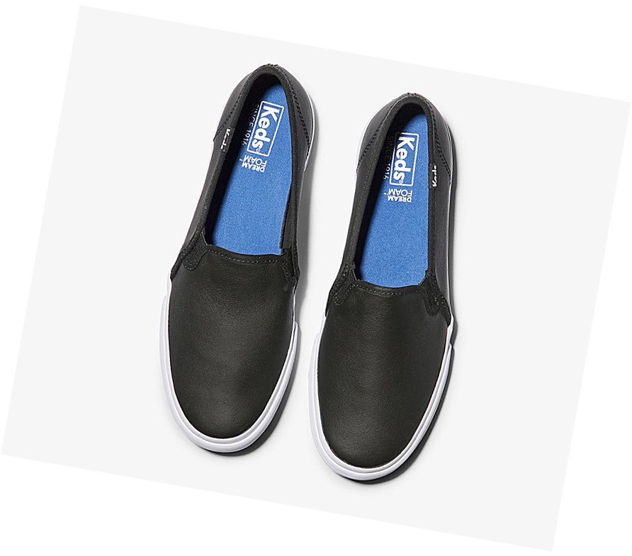 Zapatos Slip On Keds Double Decker Cuero Mujer Negras | TAI-156972