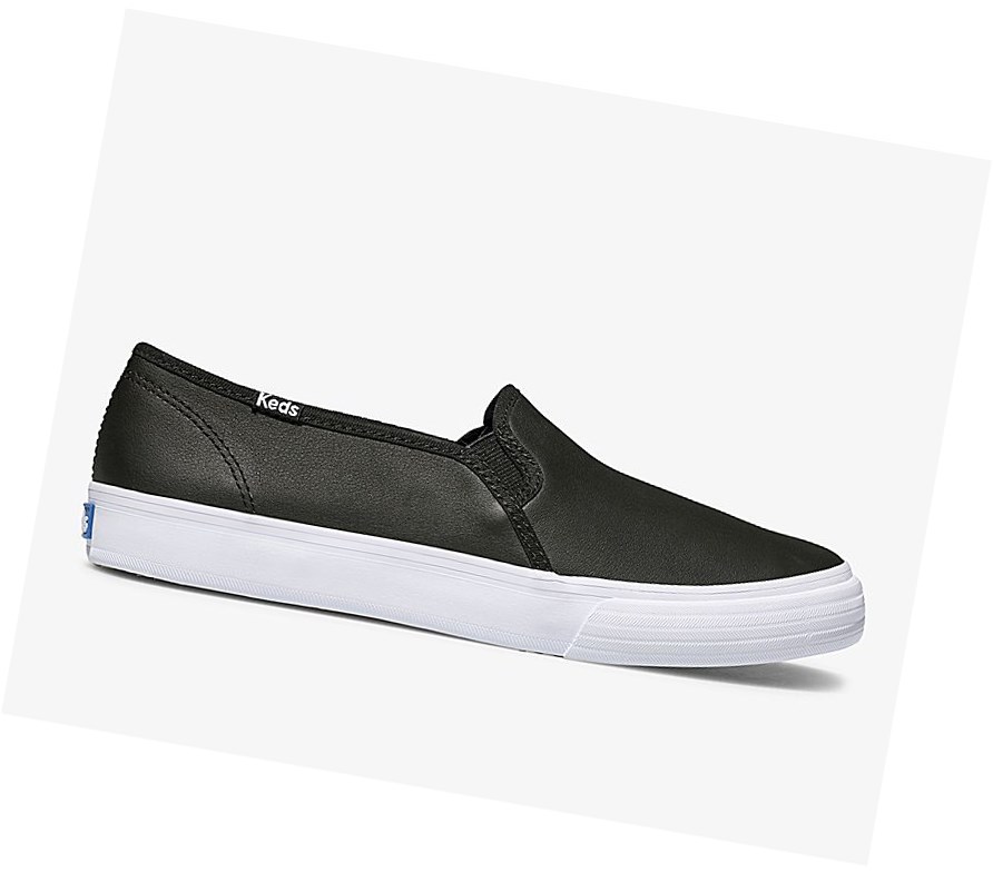 Zapatos Slip On Keds Double Decker Cuero Mujer Negras | TAI-156972