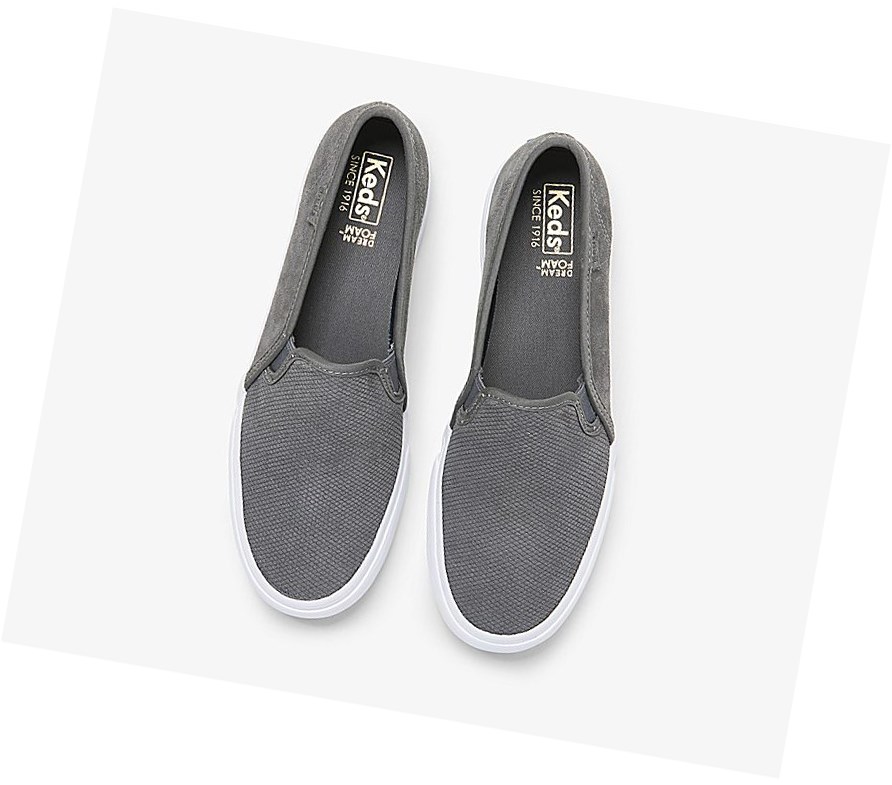 Zapatos Slip On Keds Double Decker Gamuza Fall Mujer Gris Oscuro | RNJ-095746