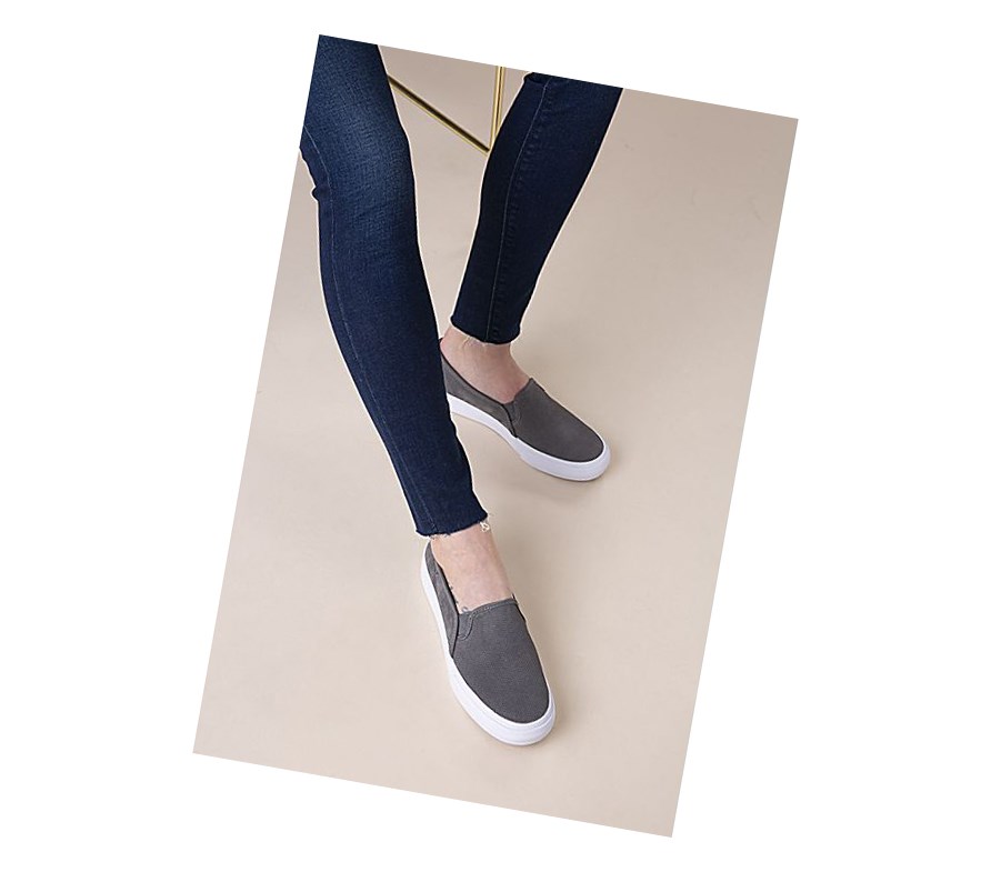 Zapatos Slip On Keds Double Decker Gamuza Fall Mujer Gris Oscuro | RNJ-095746