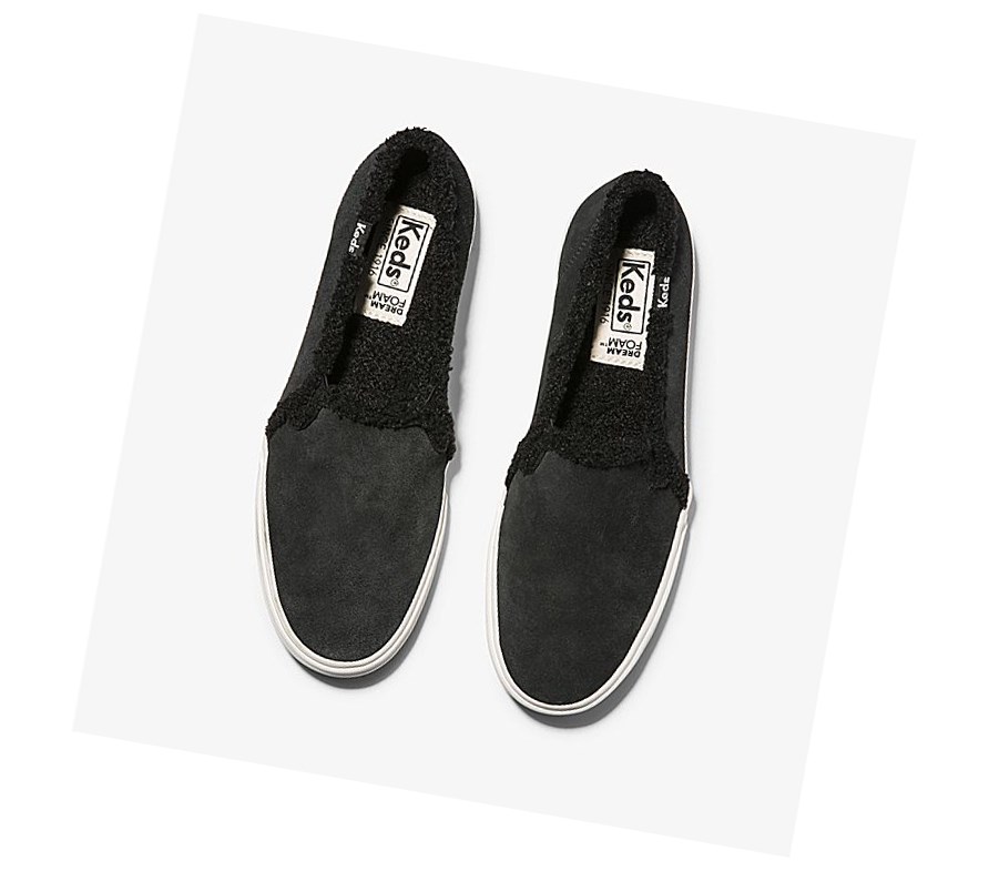 Zapatos Slip On Keds Double Decker Gamuza Faux Shearling Mujer Negras | VRE-013978