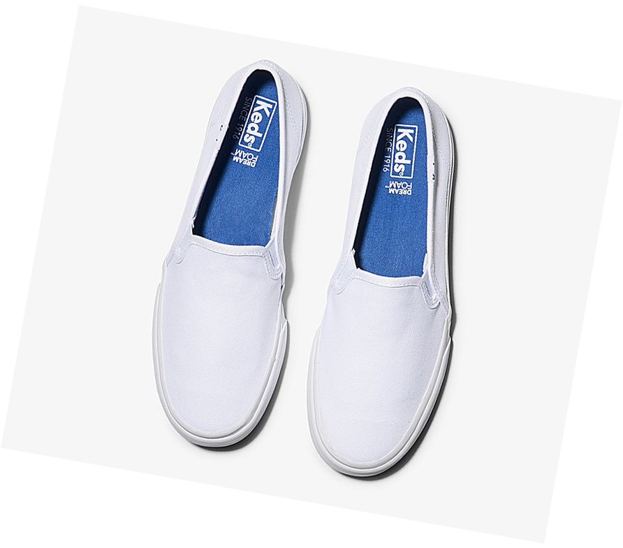 Zapatos Slip On Keds Double Decker Lona Mujer Blancas | NJW-679521