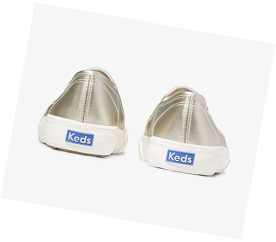 Zapatos Slip On Keds Double Decker Metallic PU Mujer Golden | WAL-130487