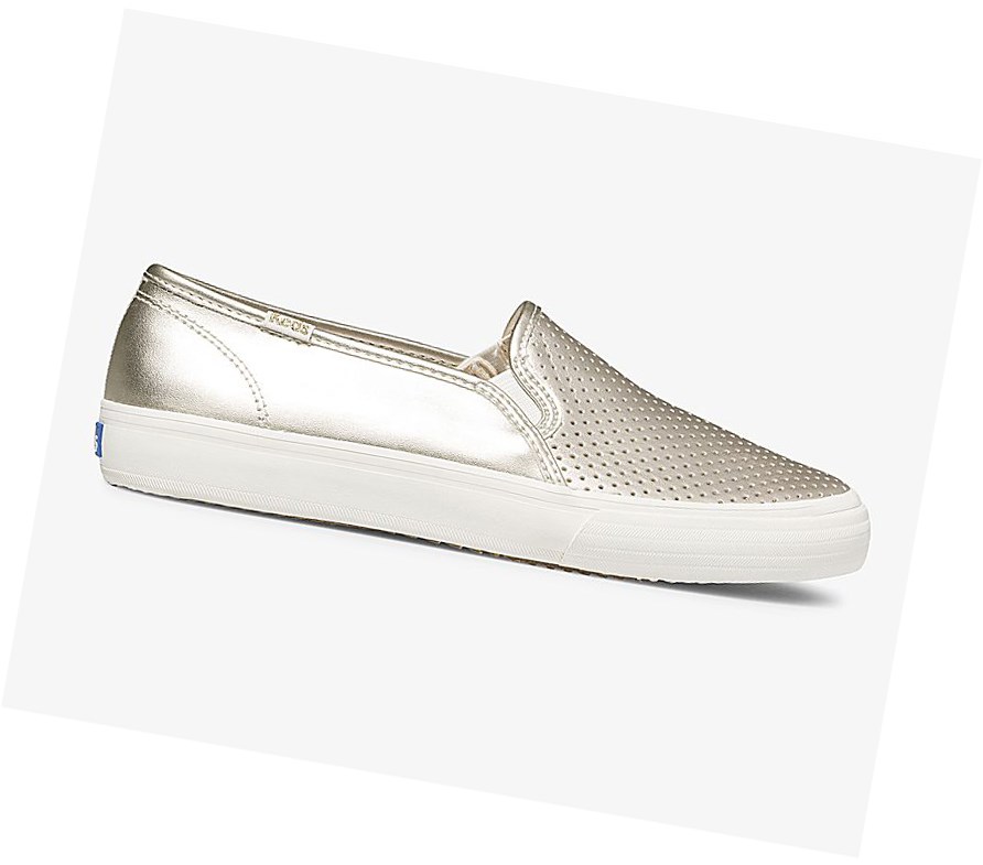 Zapatos Slip On Keds Double Decker Metallic PU Mujer Golden | WAL-130487