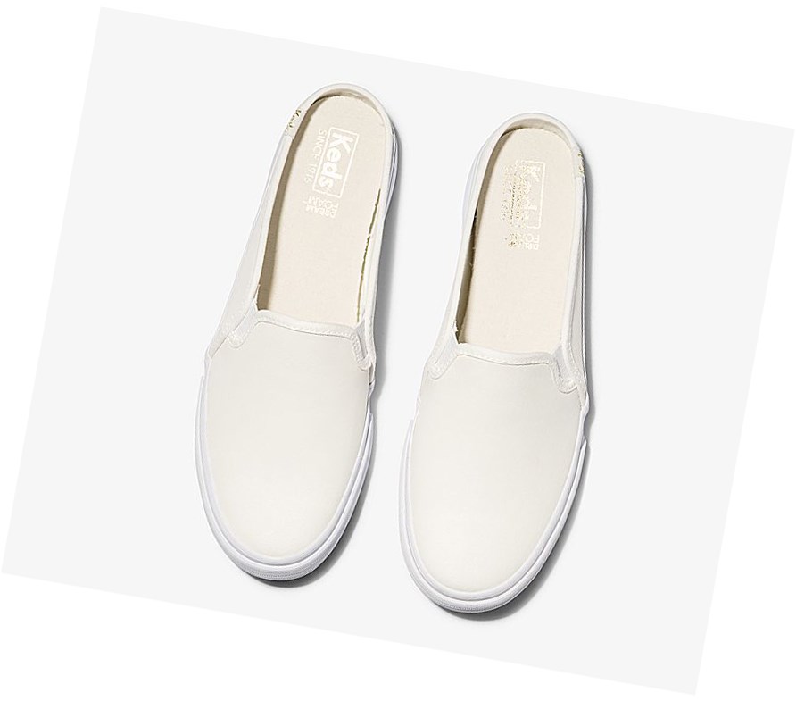 Zapatos Slip On Keds Double Decker Mule Cuero Mujer Blancas | JUF-125963