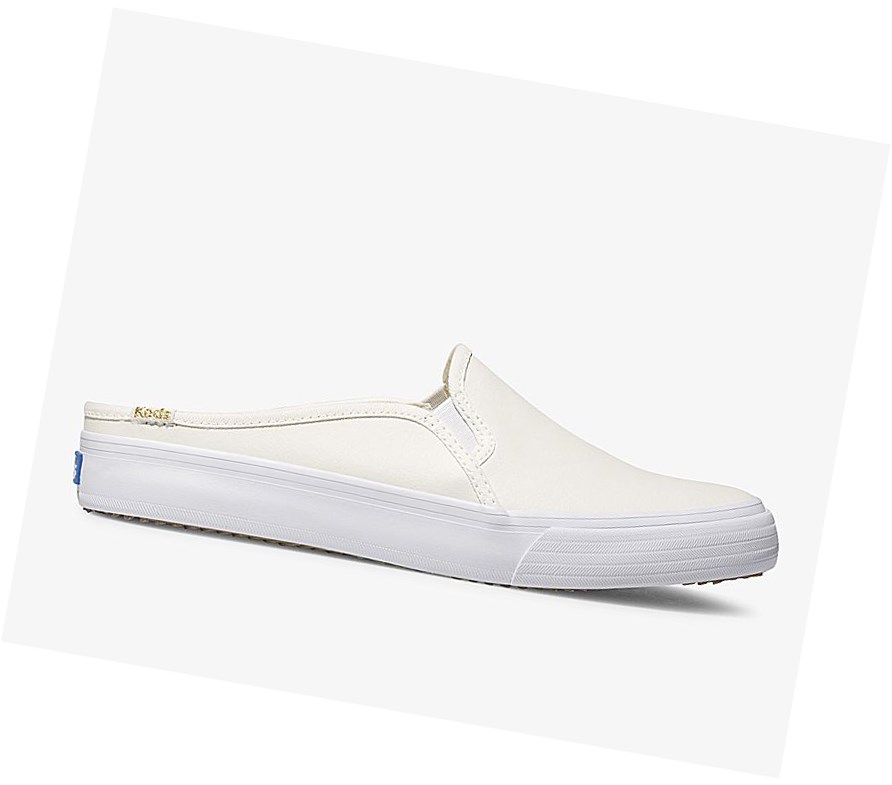 Zapatos Slip On Keds Double Decker Mule Cuero Mujer Blancas | LQI-851703