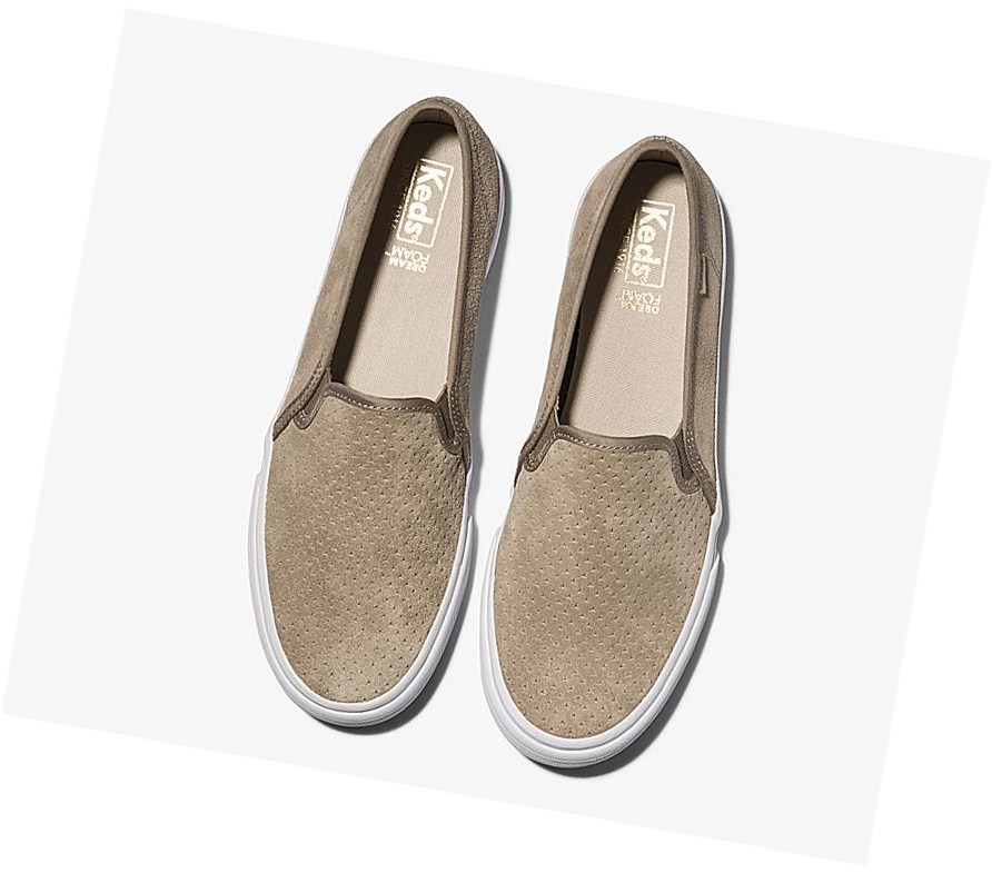 Zapatos Slip On Keds Double Decker Perf Gamuza Mujer Marrones | DKG-956042