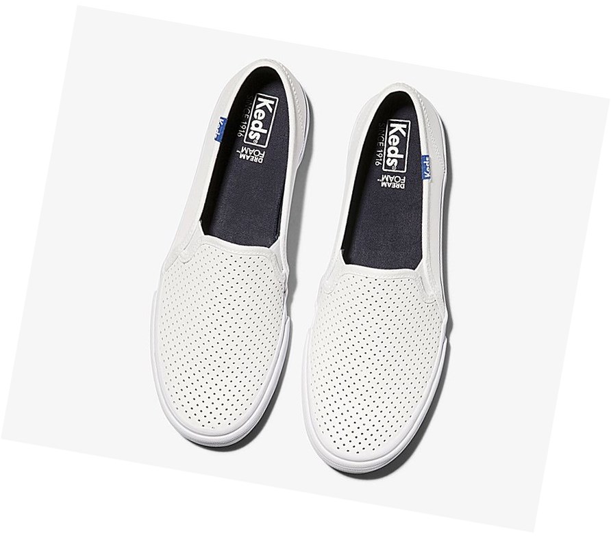 Zapatos Slip On Keds Double Decker Perf Cuero Mujer Blancas | IAF-041375