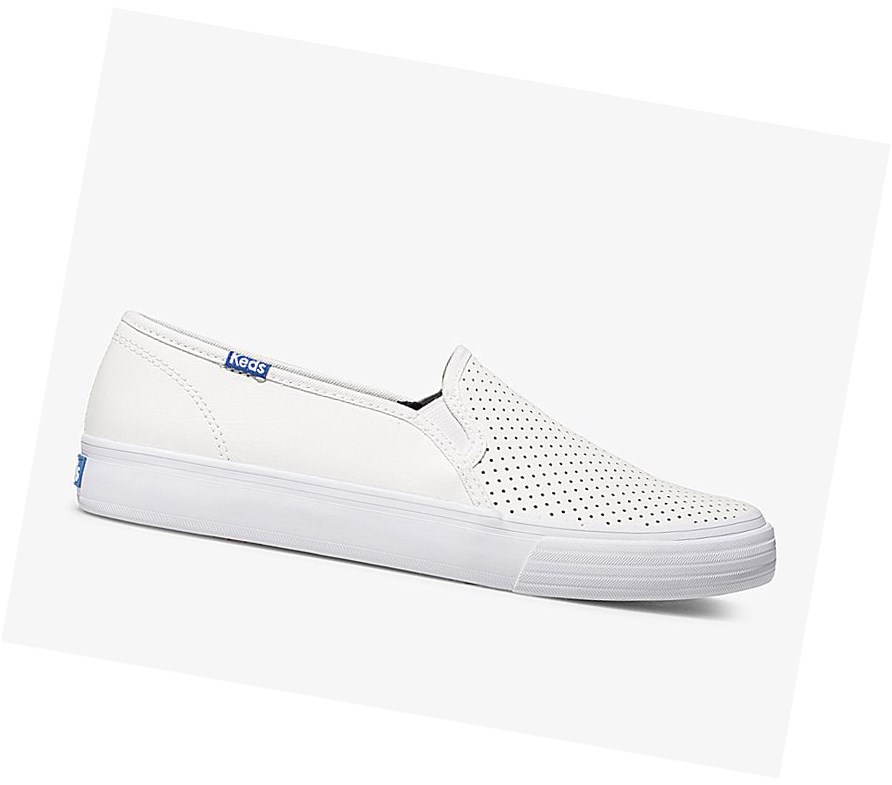 Zapatos Slip On Keds Double Decker Perf Cuero Mujer Blancas | IAF-041375