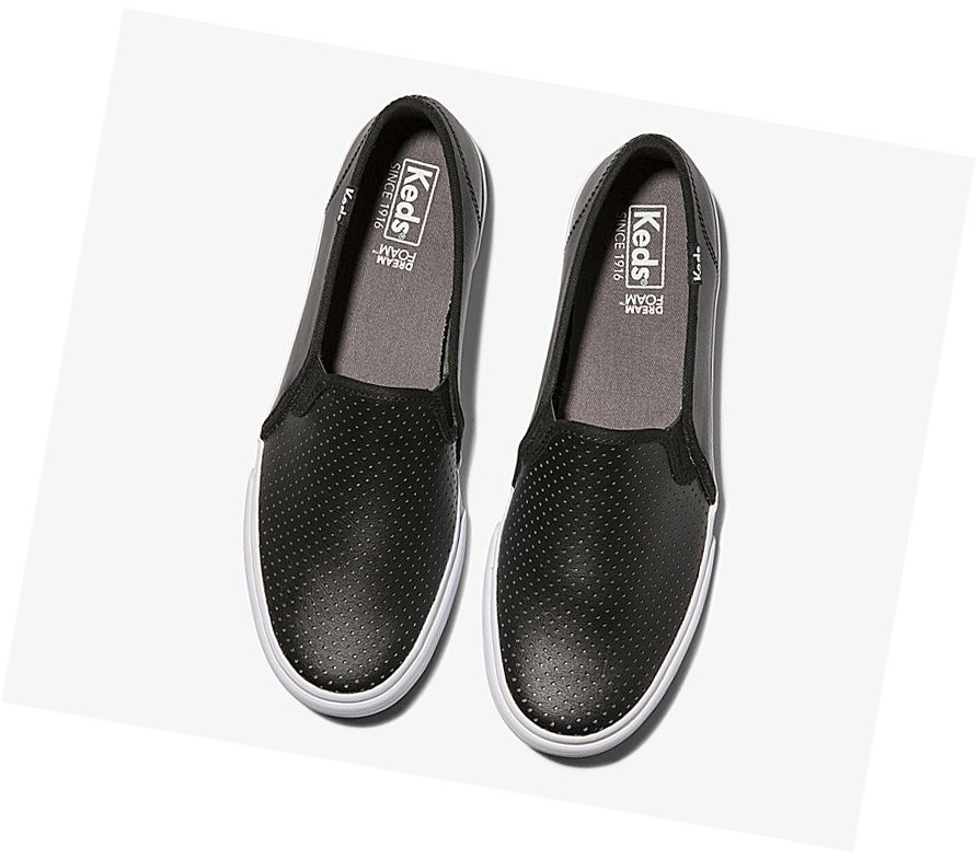 Zapatos Slip On Keds Double Decker Perf Cuero Mujer Negras | IXC-732468