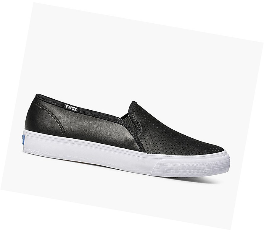 Zapatos Slip On Keds Double Decker Perf Cuero Mujer Negras | IXC-732468