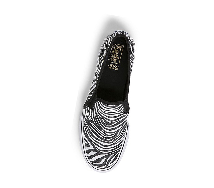 Zapatos Slip On Keds Double Decker Zebra Mujer Blancas Negras | IQT-451760