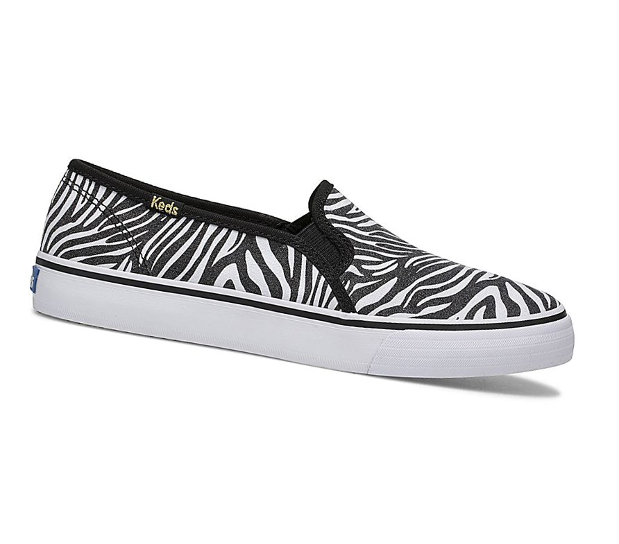 Zapatos Slip On Keds Double Decker Zebra Mujer Blancas Negras | IQT-451760