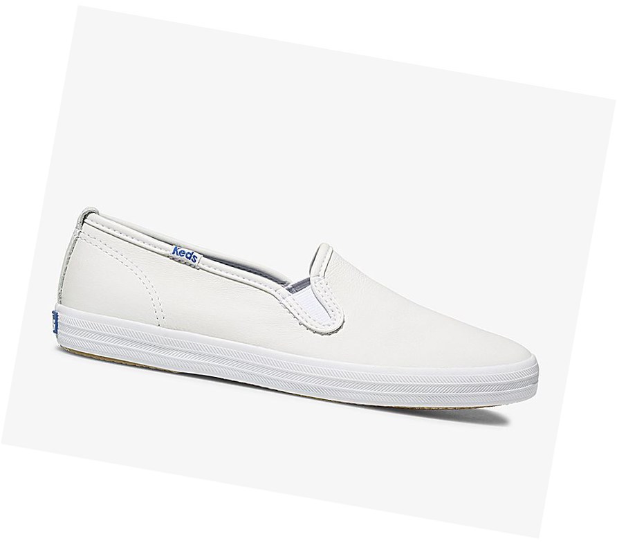 Zapatos Slip On Keds Official Site Champion Cuero Mujer Blancas | EGR-690125