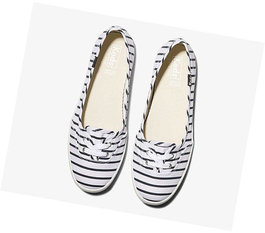 Zapatos Slip On Keds Teacup Breton Stripe Mujer Blancas Azul Marino | QGH-624918