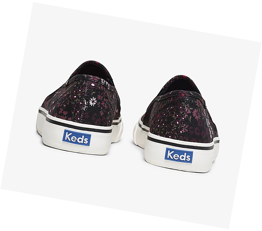 Zapatos Slip On Keds Washable Double Decker Floral Mujer Negras Multicolor | TOU-874532