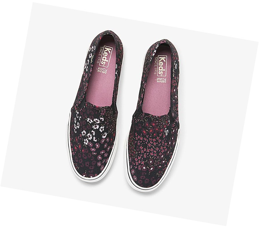 Zapatos Slip On Keds Washable Double Decker Floral Mujer Negras Multicolor | TOU-874532