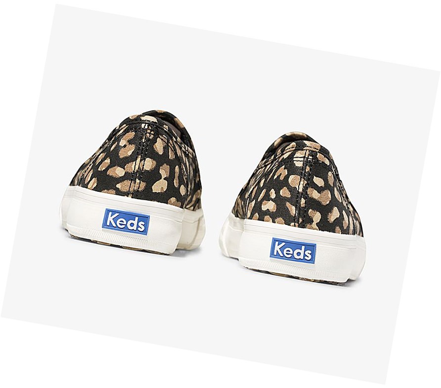 Zapatos Slip On Keds Washable Double Decker Animal Mujer Negras Leopardo | WBT-674302