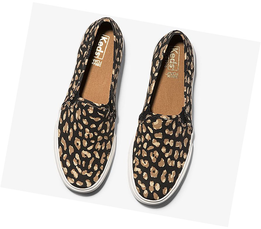 Zapatos Slip On Keds Washable Double Decker Animal Mujer Negras Leopardo | WBT-674302