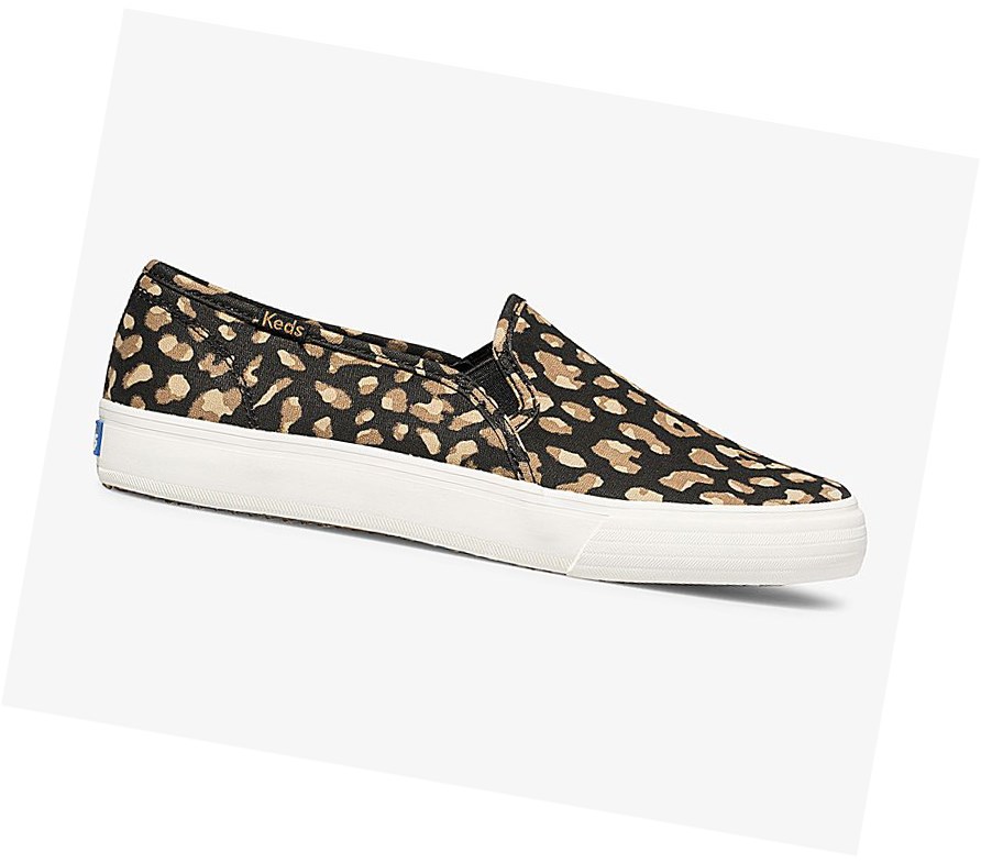 Zapatos Slip On Keds Washable Double Decker Animal Mujer Negras Leopardo | WBT-674302