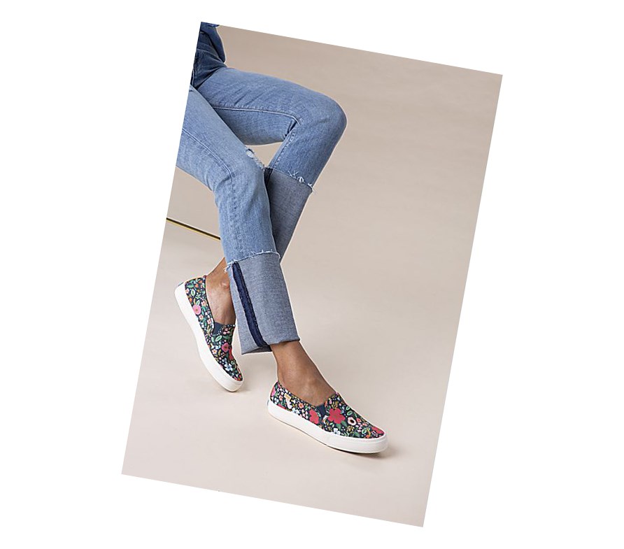 Zapatos Slip On Keds x Rifle Paper Co Double Decker Wild Rose Mujer Azul Marino | IBA-079356