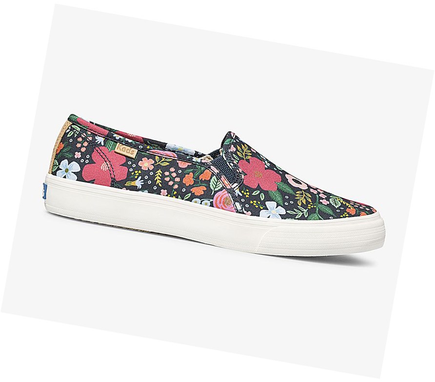 Zapatos Slip On Keds x Rifle Paper Co Double Decker Wild Rose Mujer Azul Marino | IBA-079356