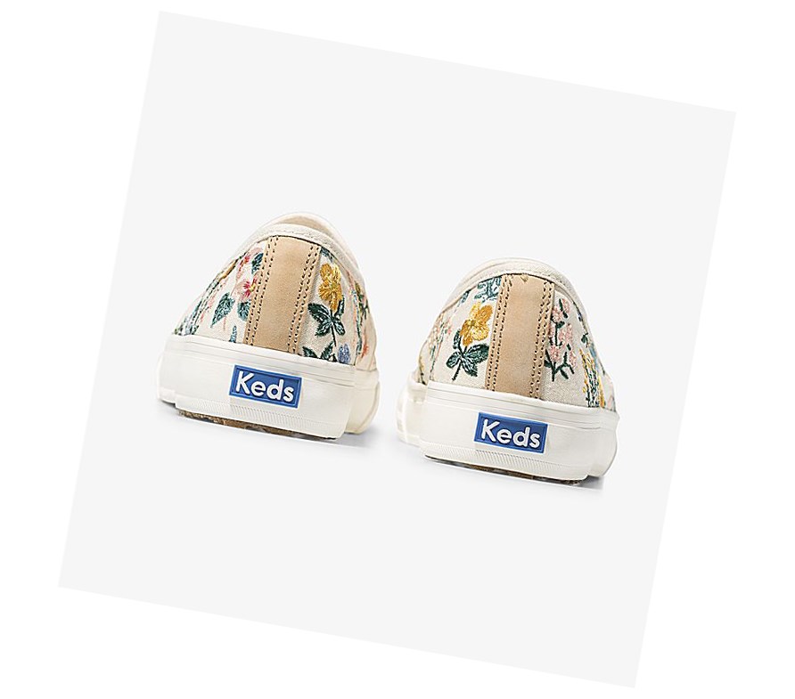 Zapatos Slip On Keds x Rifle Paper Co Double Decker Wildflower Embroidered Mujer Beige | TQL-845796