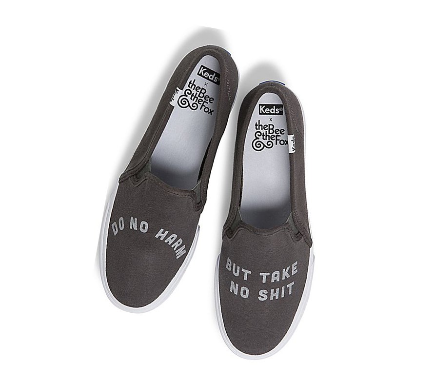 Zapatos Slip On Keds x The Bee & The Fox Double Decker ‘Do No Harm’ Mujer Gris Oscuro | XTU-687021