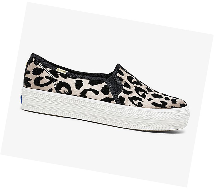 Zapatos Slip On Keds x kate spade new york Triple Decker Flocked Leopard Mujer Leopardo | ELK-761024