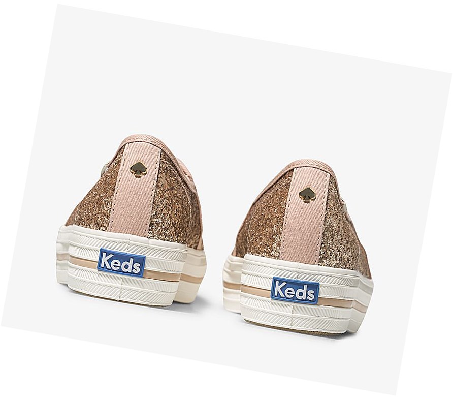 Zapatos Slip On Keds x kate spade new york Triple Decker Glitter Mujer Rosas Doradas | SGC-321546