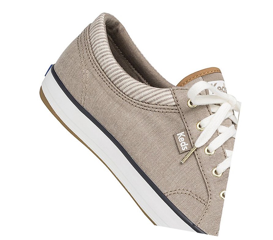 Zapatos con Cordones Keds Center Chambray/Stripe Comodidad Mujer Marrones | SZK-951368