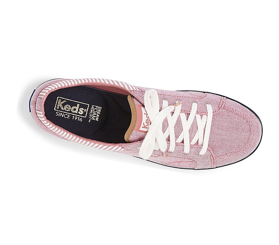 Zapatos con Cordones Keds Center Chambray/Stripe Comodidad Mujer Rojas | UYK-978614